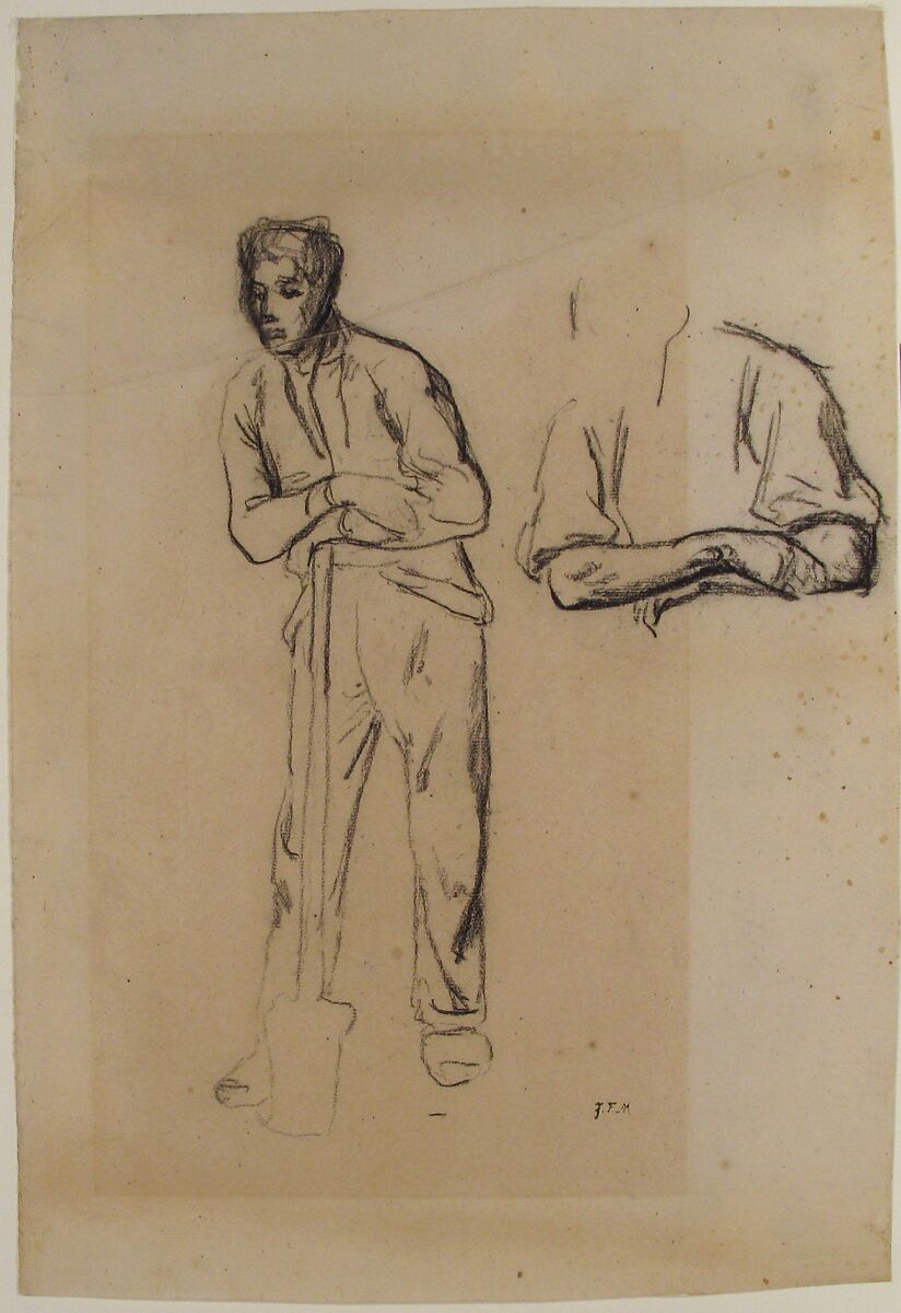 Man with a Spade, Jean-François Millet (French, Gruchy 1814–1875 Barbizon), Conté crayon on laid paper