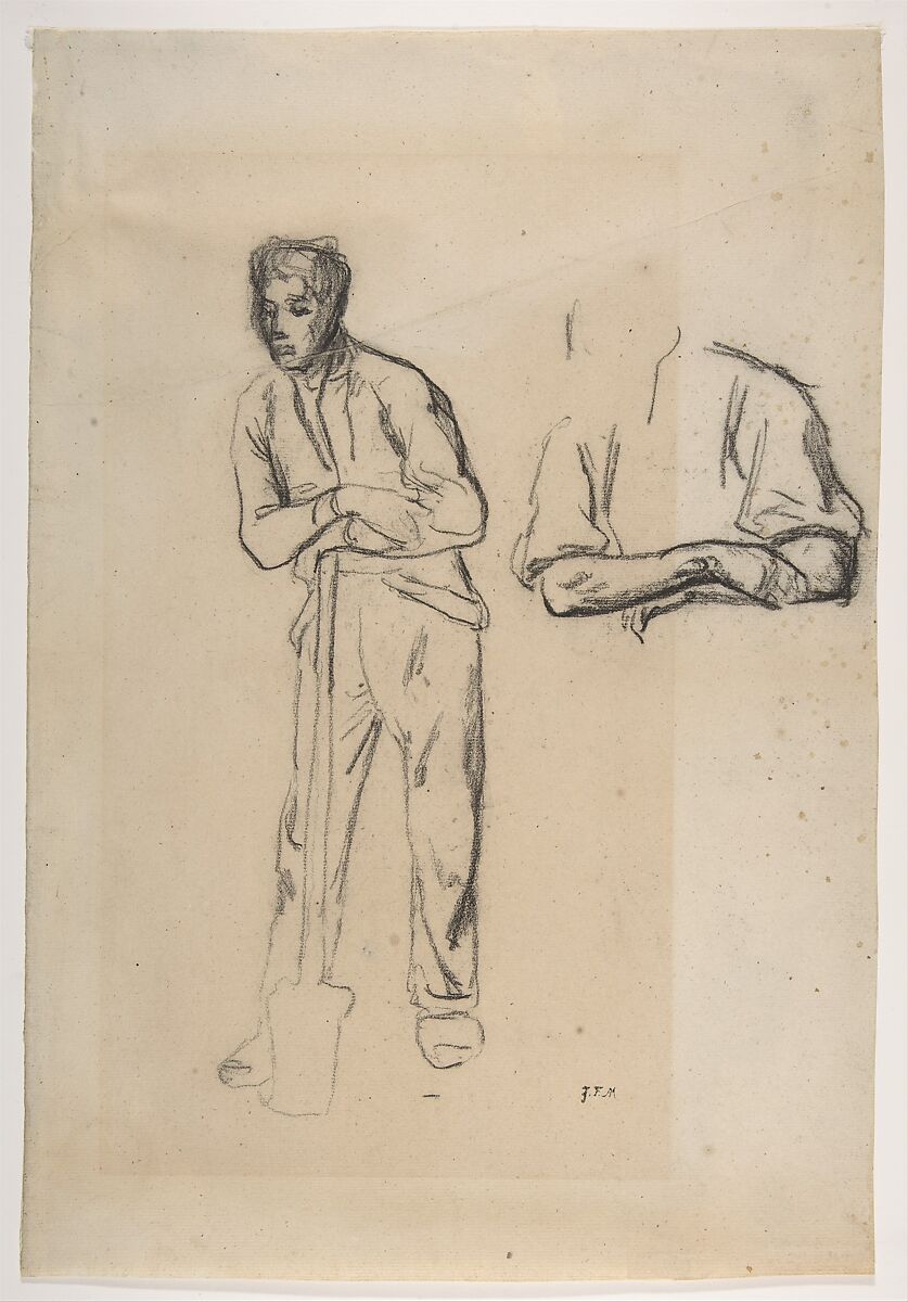 Man with a Spade, Jean-François Millet (French, Gruchy 1814–1875 Barbizon), Conté crayon on laid paper 