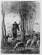A Shepherdess and Her Flock in the Shade of Trees, Jean-François Millet (French, Gruchy 1814–1875 Barbizon), Conté crayon and pastel on laid paper