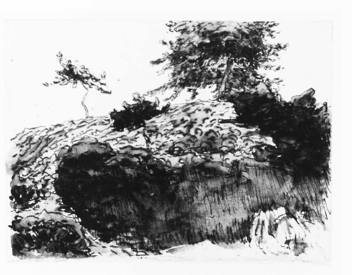 Landscape, Vichy, Jean-François Millet (French, Gruchy 1814–1875 Barbizon), Pen and brown (iron gall) ink, brush and brown and green wash, over graphite