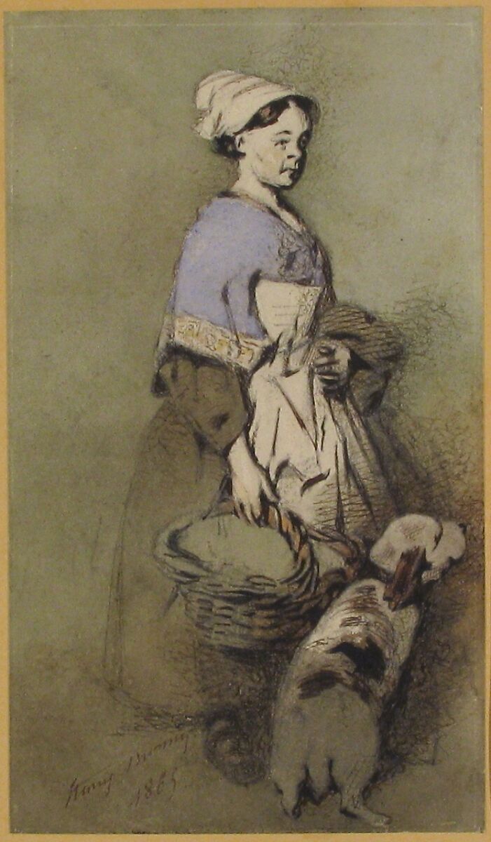 The Cook and Her Dog (La Cuisinière et son chien), Henry-Bonaventure Monnier (French, Paris 1799–1877 Paris), Pen and brown and black ink, and watercolor over traces of black chalk on paper 