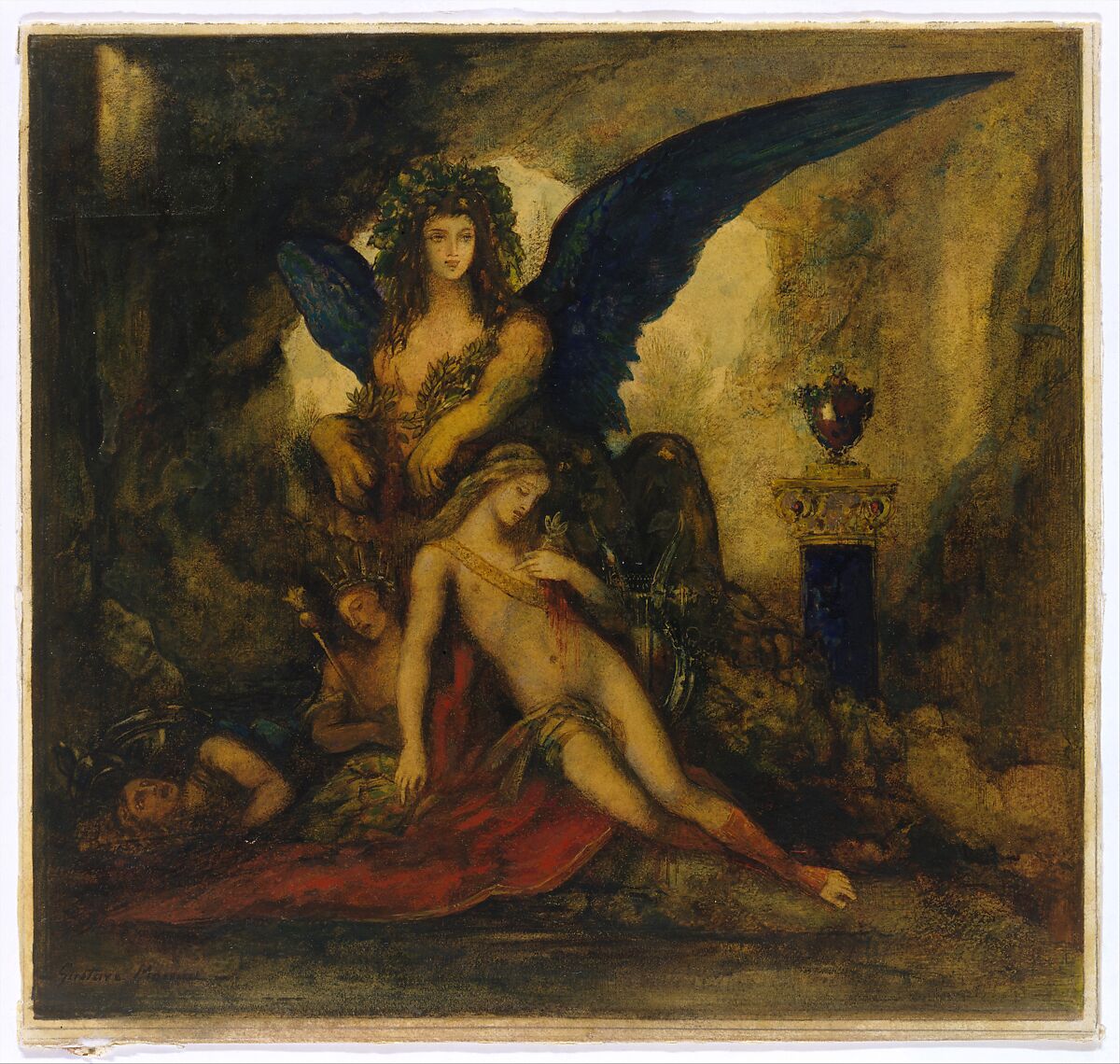Sphinx in a Grotto (Poet, King and Warrior), Gustave Moreau (French, Paris 1826–1898 Paris), Watercolor and gouache on paper, varnished