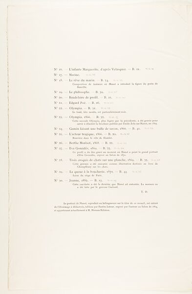 MANET. Trente Eaux-Fortes Originales. Paris: A. Strölin, 1905, Edouard Manet (French, Paris 1832–1883 Paris), Letterpress printed in black and orange ink; heliogravure portrait of Manet printed in brown ink