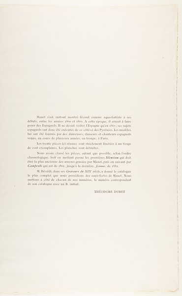 MANET. Trente Eaux-Fortes Originales. Paris: A. Strölin, 1905, Edouard Manet (French, Paris 1832–1883 Paris), Letterpress printed in black and orange ink; heliogravure portrait of Manet printed in brown ink