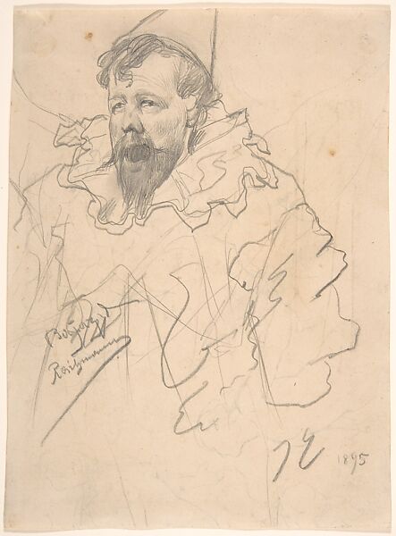 Self-Portrait in Clown Costume; Verso: Sketches of the Torsos of Five Nude Women with their Arms Extended, James Ensor (Belgian, Ostend 1860–1949 Ostend), Graphite 