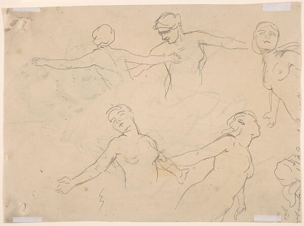 Self-Portrait in Clown Costume; Verso: Sketches of the Torsos of Five Nude Women with their Arms Extended, James Ensor (Belgian, Ostend 1860–1949 Ostend), Graphite