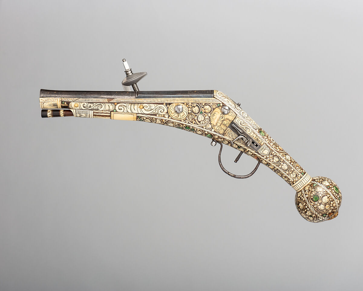 Wheellock Pistol, Steel, silver, gold, bronze, ivory, German