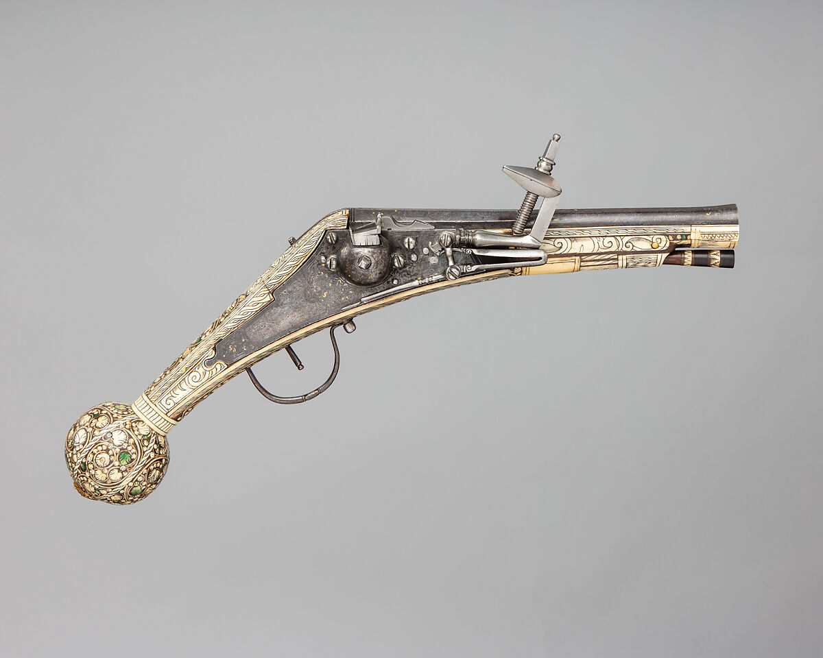 Wheellock Pistol, Steel, silver, gold, bronze, ivory, German 