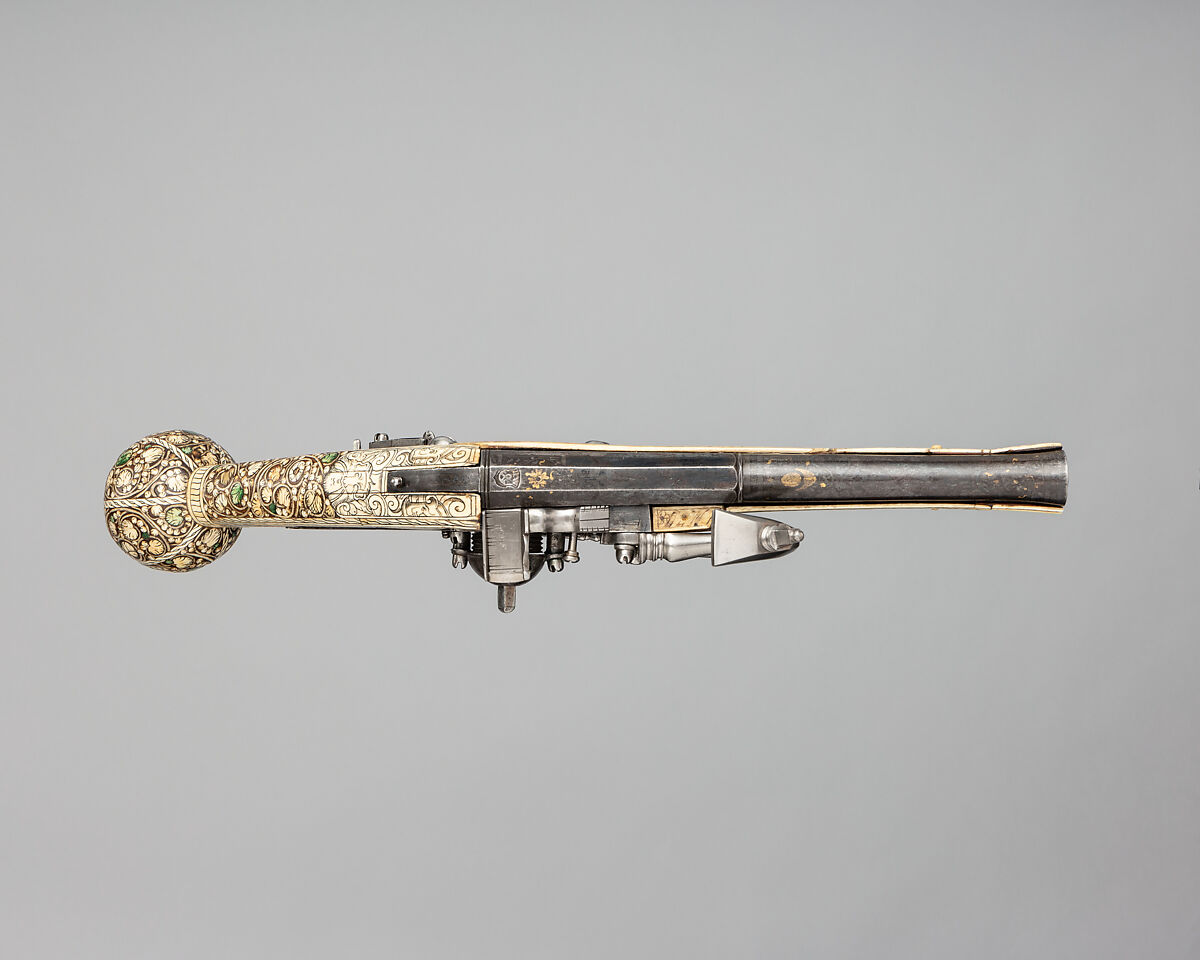 Wheellock Pistol, Steel, silver, gold, bronze, ivory, German