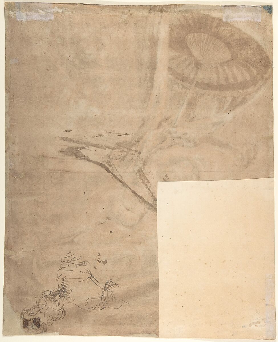 Venus and Cupid (recto); Studies of a Woman (verso), Nikolaus Knüpfer (German, Leipzig 1603–1655/60 Utrecht), Pen and brown ink, brush and brown wash, heightened with lead white; framing lines in pen and brown ink