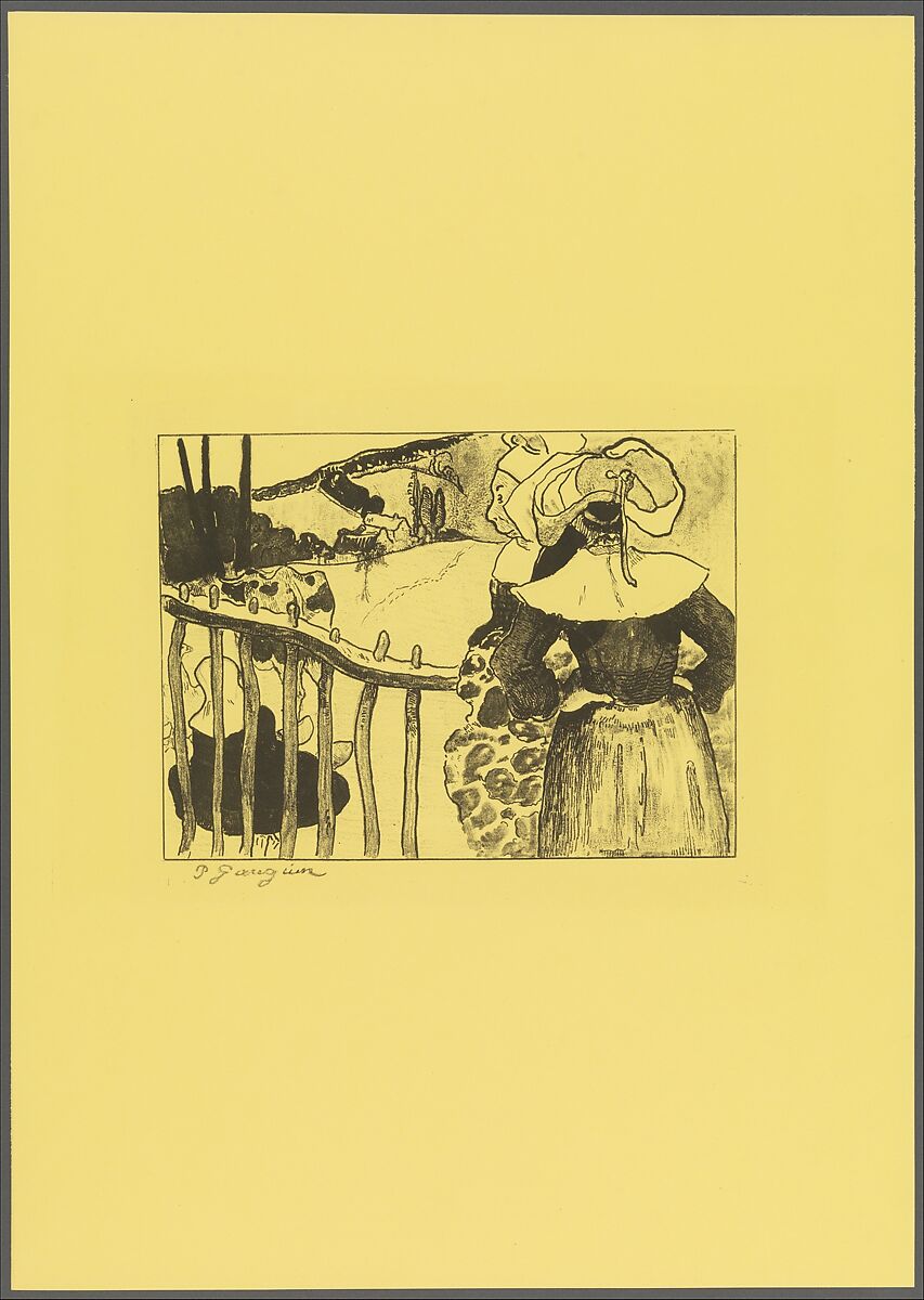 Bretonnes à la Barrière, from the "Volpini Suite: Dessins lithographiques", Paul Gauguin (French, Paris 1848–1903 Atuona, Hiva Oa, Marquesas Islands), Zincograph printed on yellow paper