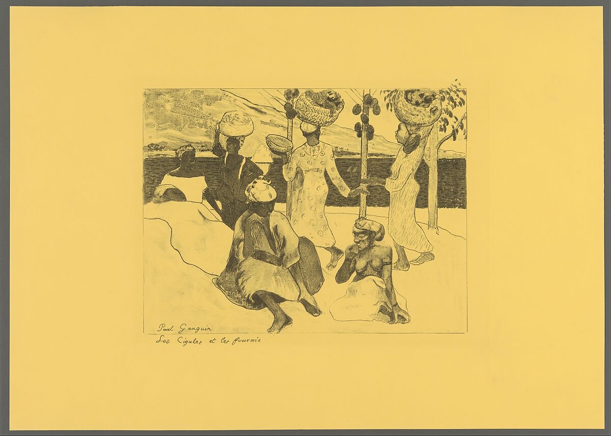 The Grasshoppers and the Ants: A Souvenir of Martinique, from the Volpini Suite:  Dessins lithographiques, Paul Gauguin (French, Paris 1848–1903 Atuona, Hiva Oa, Marquesas Islands), Zincograph on chrome yellow wove paper; first edition 