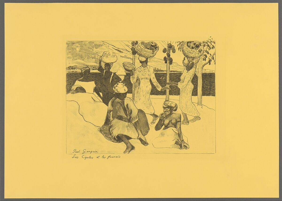 The Grasshoppers and the Ants: A Souvenir of Martinique, from the Volpini Suite:  Dessins lithographiques, Paul Gauguin  French, Zincograph on chrome yellow wove paper; first edition