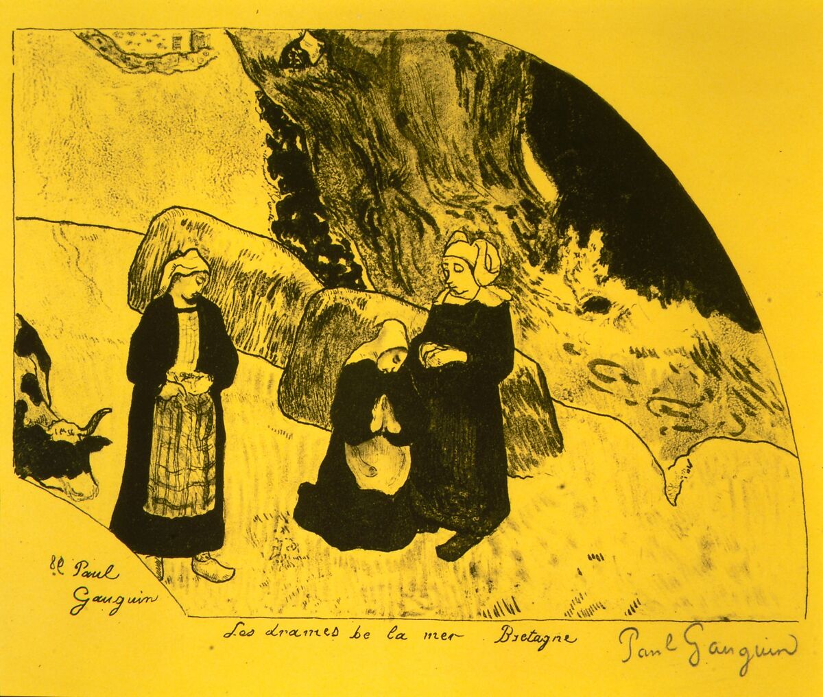 The Drama of the Sea, Brittany, from the "Volpini Suite: Dessins lithographiques", Paul Gauguin (French, Paris 1848–1903 Atuona, Hiva Oa, Marquesas Islands), Zincograph on chrome yellow wove paper; first edition 