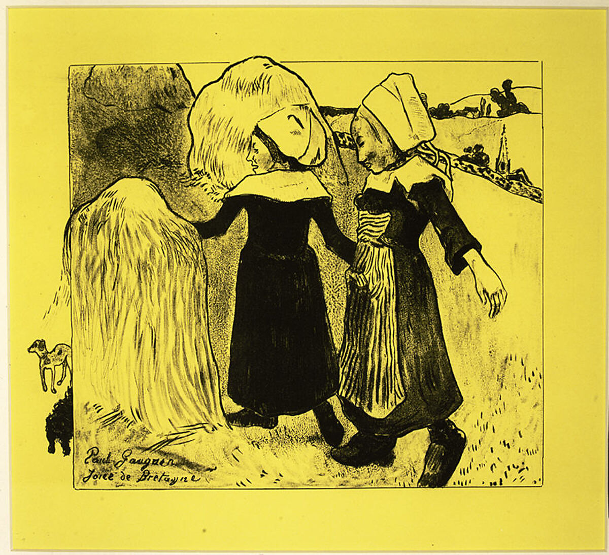 The Joys of Brittany, from the "Volpini Suite: Dessins lithographiques", Paul Gauguin  French, Zincograph on chrome yellow wove paper; first edition