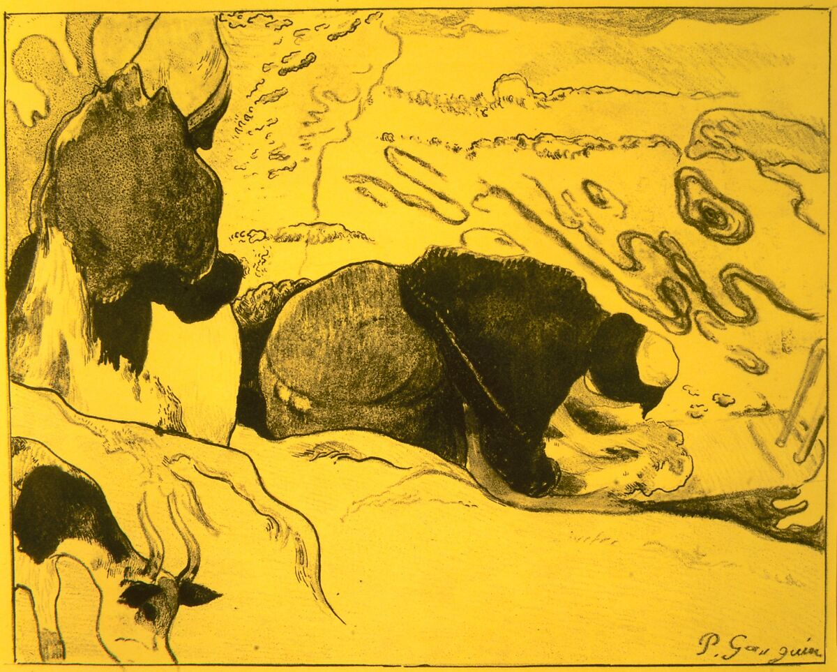 Washerwomen, from the "Volpini Suite: Dessins lithographiques", Paul Gauguin  French, Zincograph on chrome yellow wove paper; first edition