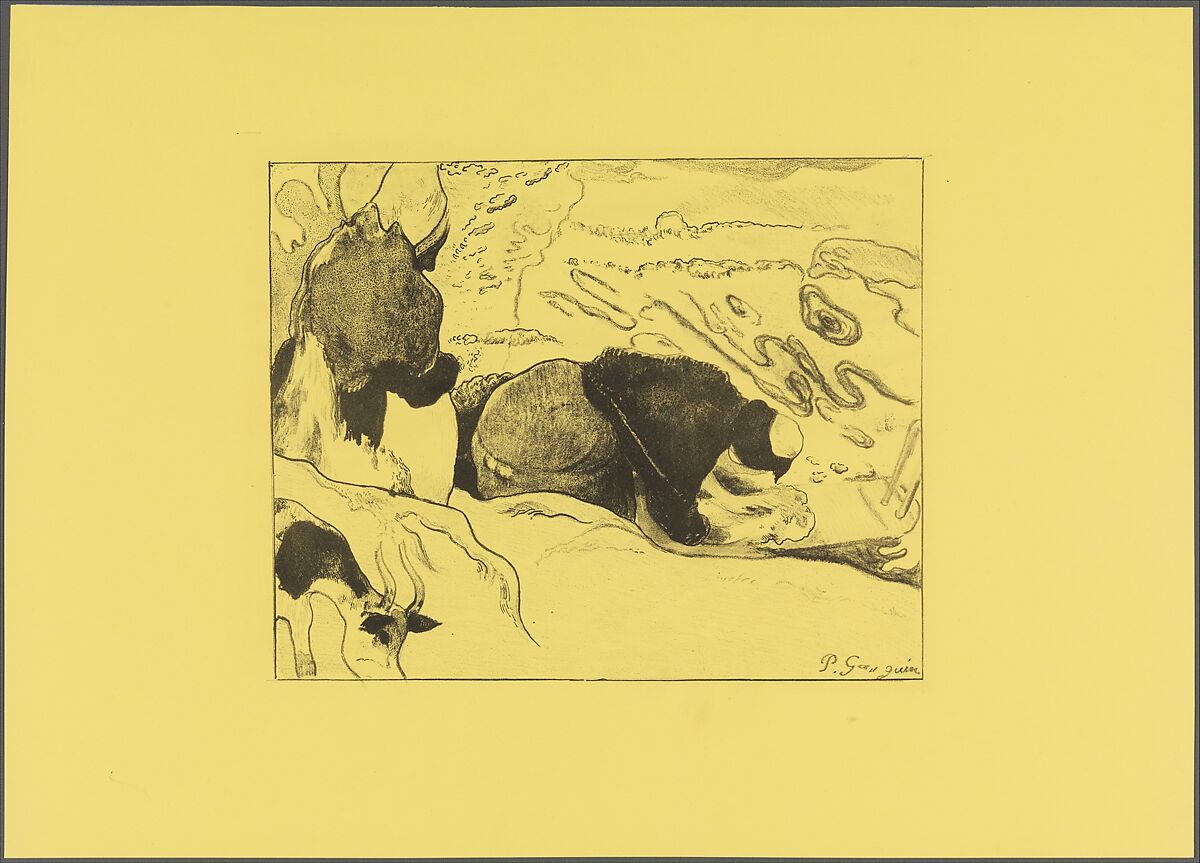 Washerwomen, from the "Volpini Suite: Dessins lithographiques", Paul Gauguin (French, Paris 1848–1903 Atuona, Hiva Oa, Marquesas Islands), Zincograph on chrome yellow wove paper; first edition