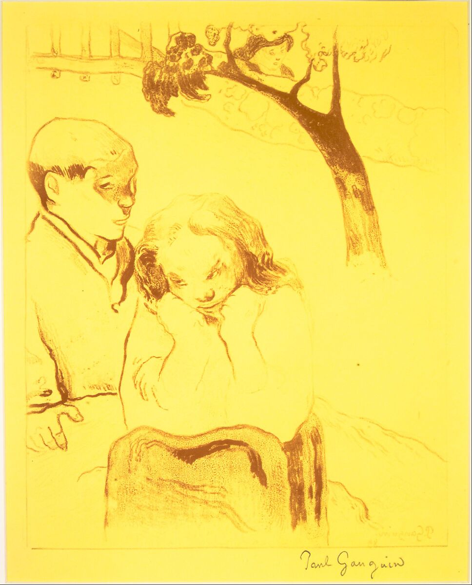 Human Misery, from the "Volpini Suite: Dessins lithographiques", Paul Gauguin  French, Zincograph printed in brown ink on chrome yellow wove paper; first edition
