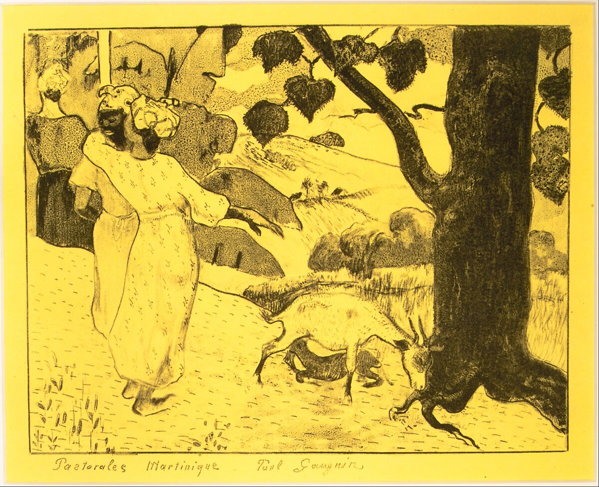 Martinique Pastorals, from the "Volpini Suite: Dessins lithographiques", Paul Gauguin  French, Zincograph on yellow wove paper; first edition