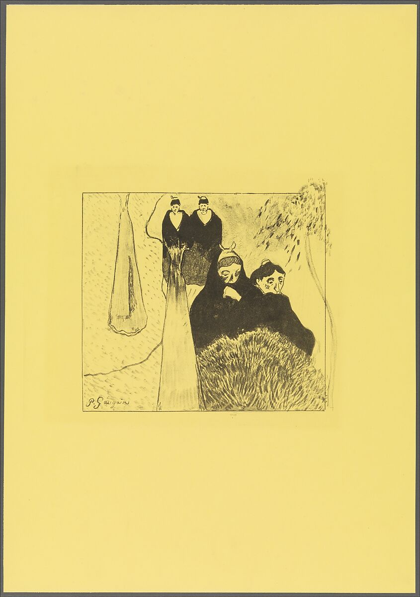 Old Women of Arles, from the "Volpini Suite: Dessins lithographiques", Paul Gauguin (French, Paris 1848–1903 Atuona, Hiva Oa, Marquesas Islands), Zincograph on chrome yellow wove paper; first edition 