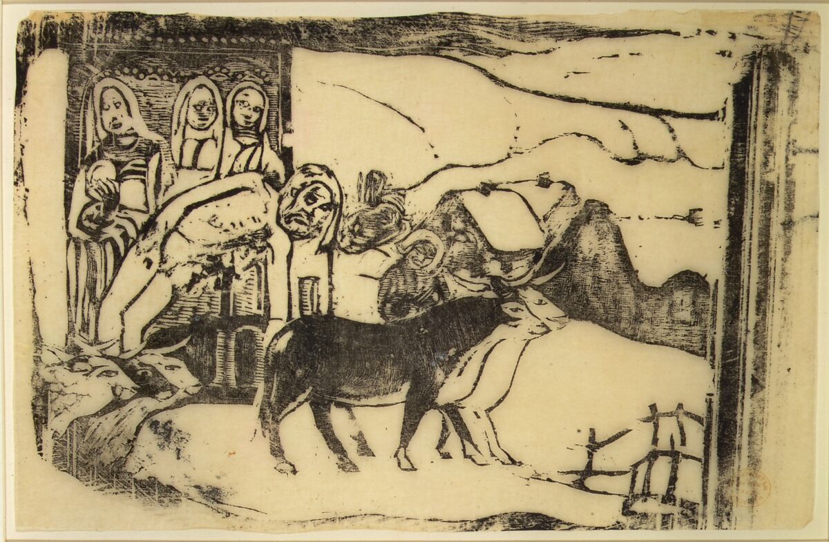 Le Calvarie Breton, Paul Gauguin (French, Paris 1848–1903 Atuona, Hiva Oa, Marquesas Islands), Woodcut on japan tissue