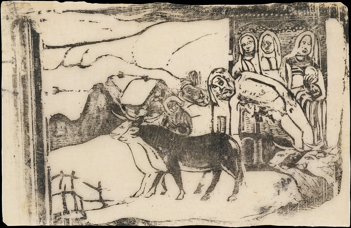 Le Calvarie Breton, Paul Gauguin (French, Paris 1848–1903 Atuona, Hiva Oa, Marquesas Islands), Woodcut on japan tissue