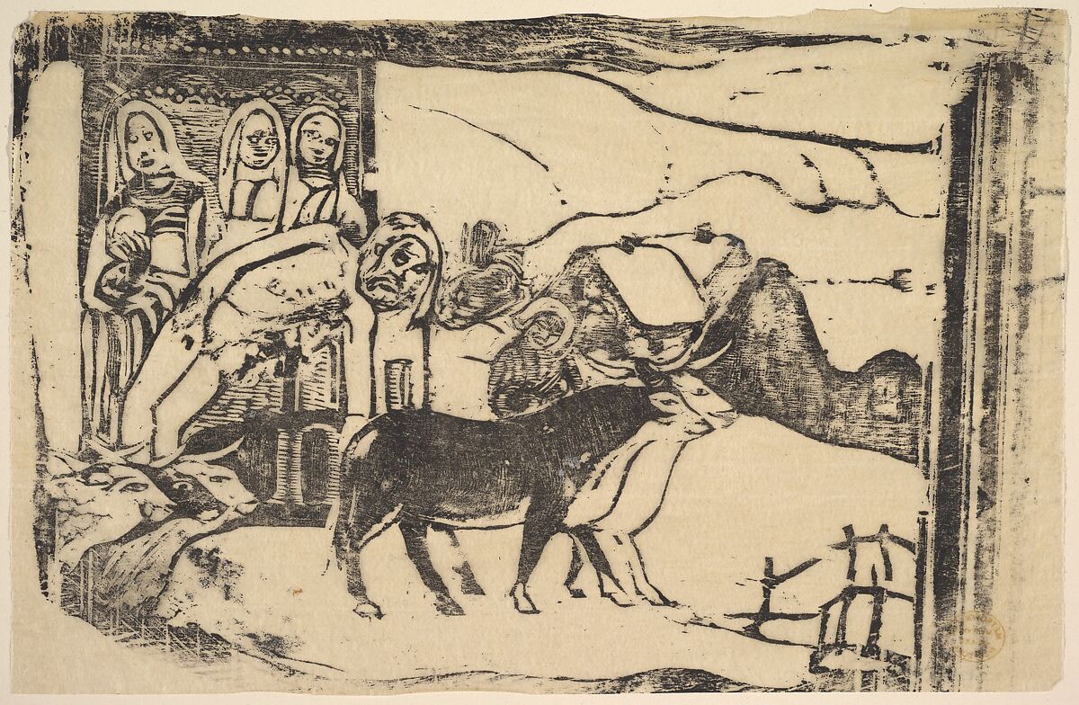 Le Calvarie Breton, Paul Gauguin (French, Paris 1848–1903 Atuona, Hiva Oa, Marquesas Islands), Woodcut on japan tissue 