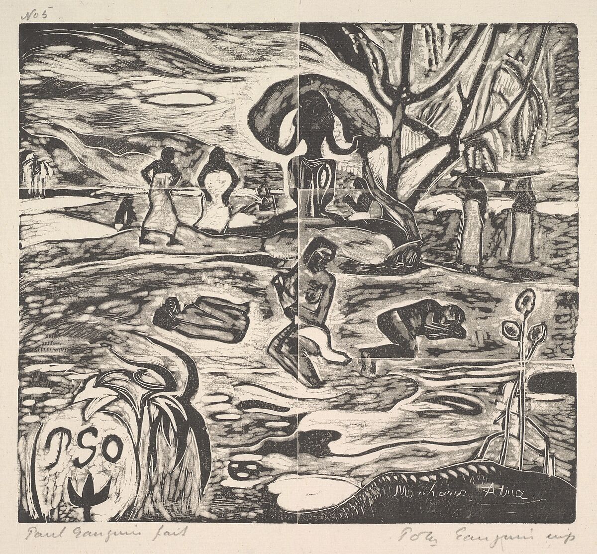 The Day of God, Paul Gauguin (French, Paris 1848–1903 Atuona, Hiva Oa, Marquesas Islands), Woodcut on china paper; edition in black ink on china paper 