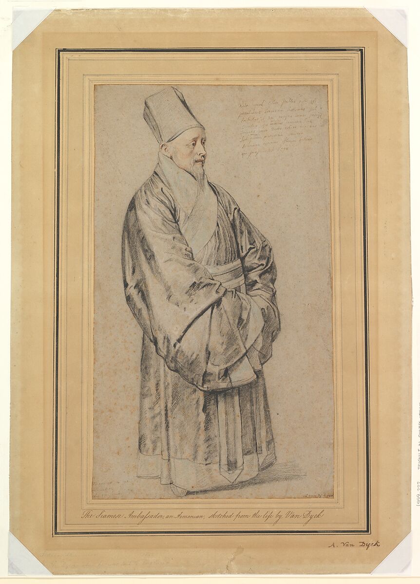 Portrait of Nicolas Trigault in Chinese Costume, Peter Paul Rubens (Flemish, Siegen 1577–1640 Antwerp), Black, red, and white chalk, blue pastel, and pen and brown and black ink on light brown laid paper