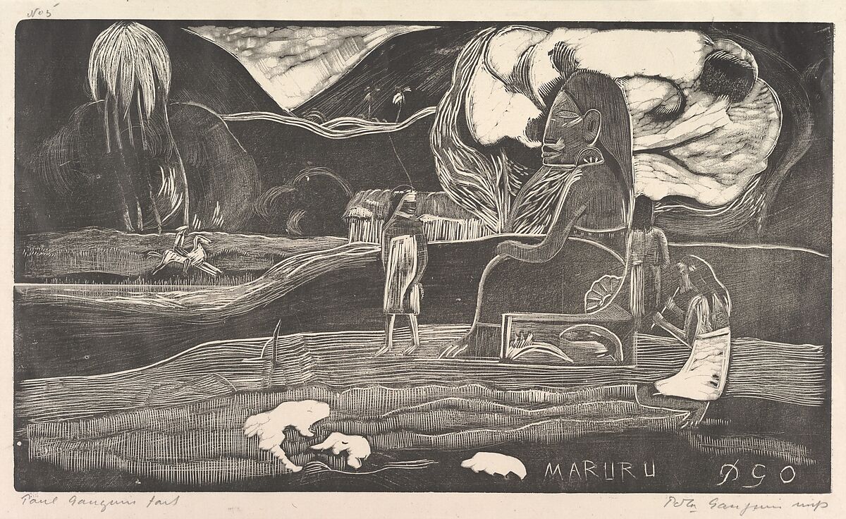 Maruru, Paul Gauguin (French, Paris 1848–1903 Atuona, Hiva Oa, Marquesas Islands), Woodcut on China paper 