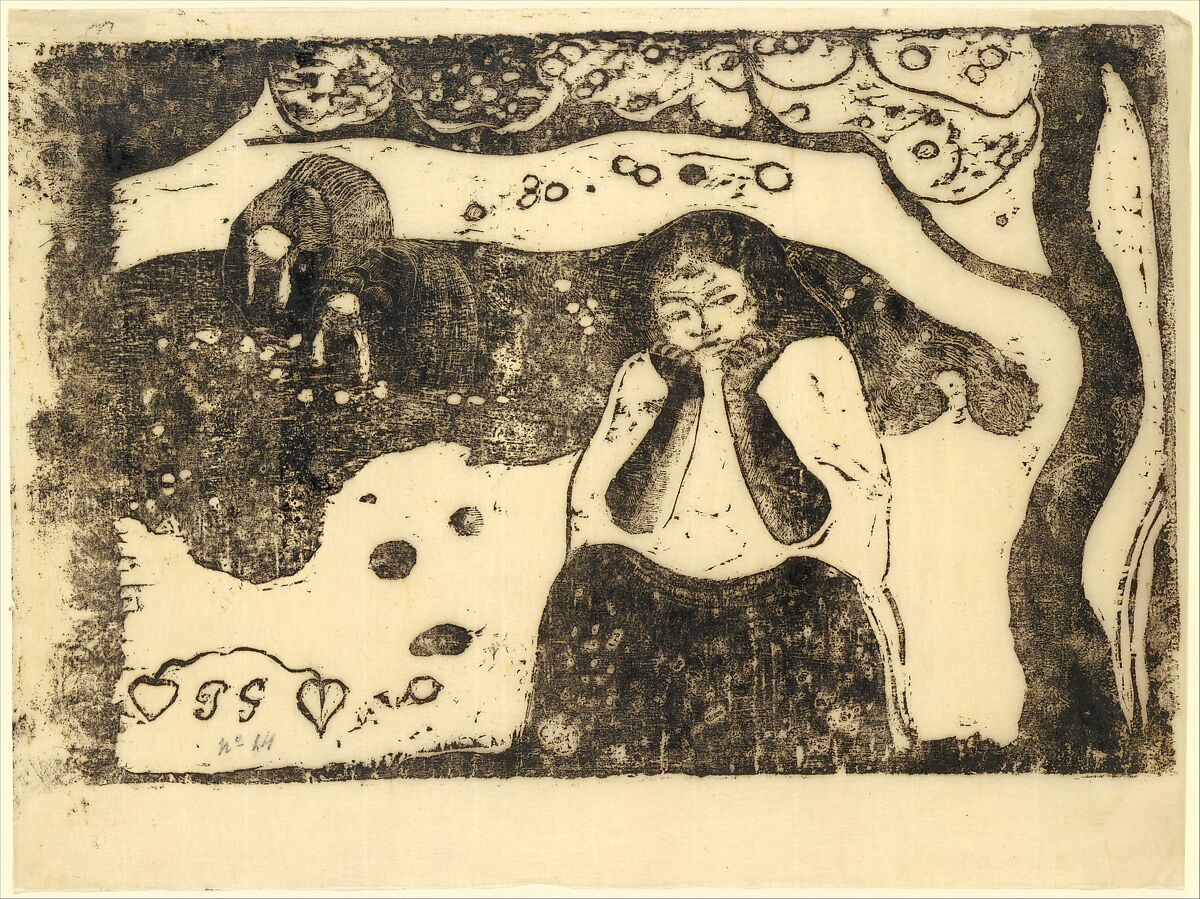 Human Misery, Paul Gauguin (French, Paris 1848–1903 Atuona, Hiva Oa, Marquesas Islands), Woodcut on transparent laid tissue paper