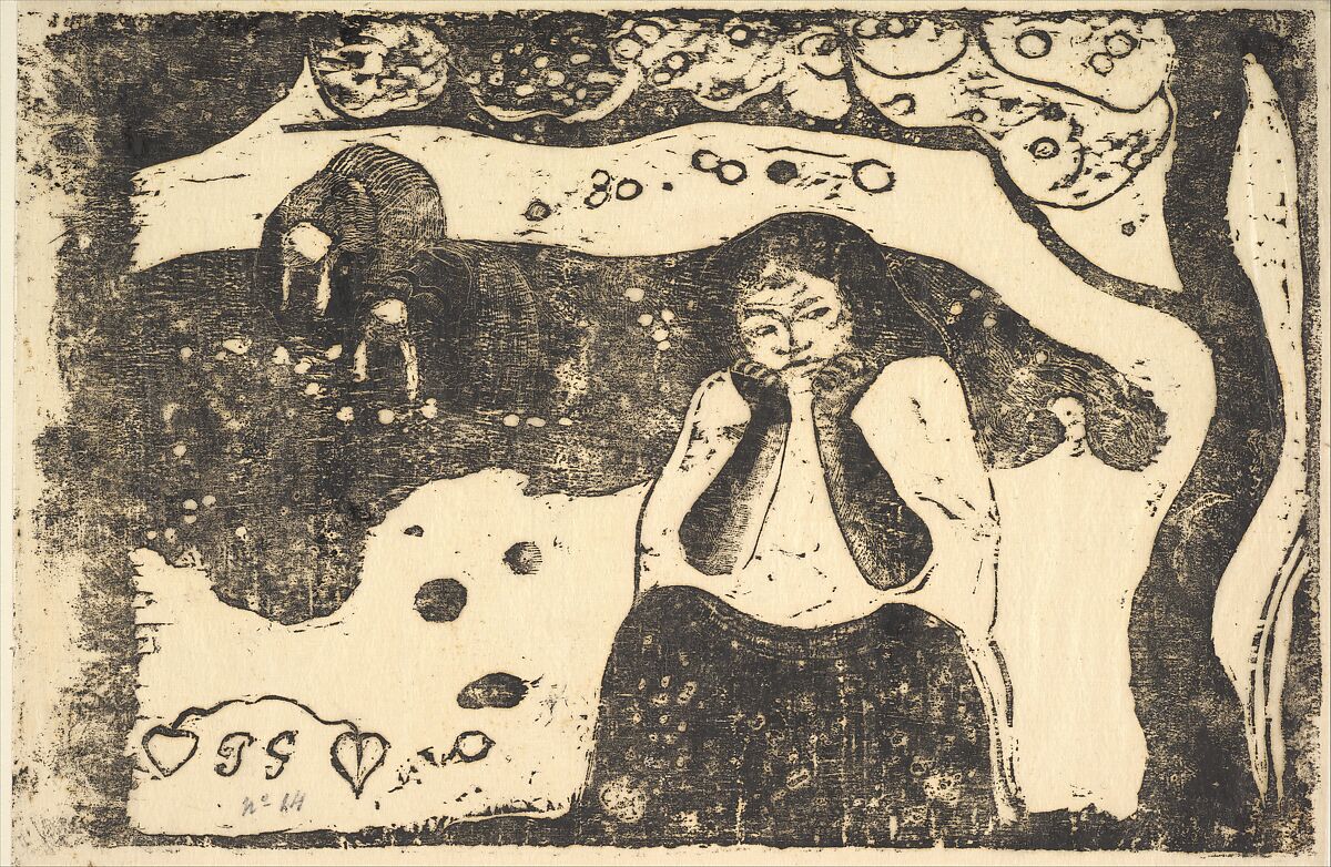 Human Misery, Paul Gauguin  French, Woodcut on transparent laid tissue paper