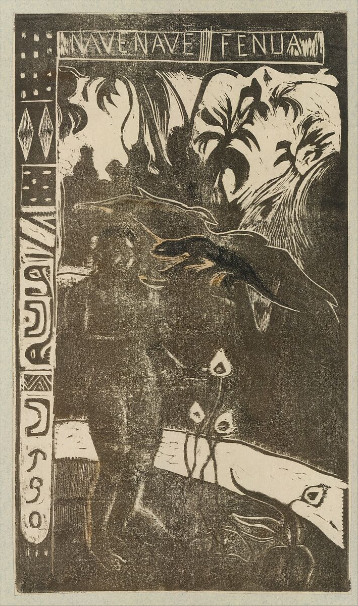 Delightful Land, Paul Gauguin (French, Paris 1848–1903 Atuona, Hiva Oa, Marquesas Islands), Woodcut printed in color on wove paper 