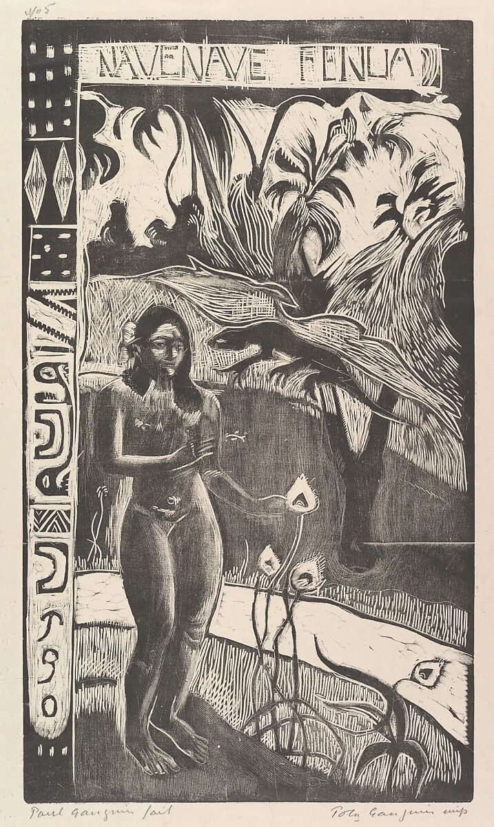 Delightful Land, Paul Gauguin (French, Paris 1848–1903 Atuona, Hiva Oa, Marquesas Islands), Woodcut on china paper 