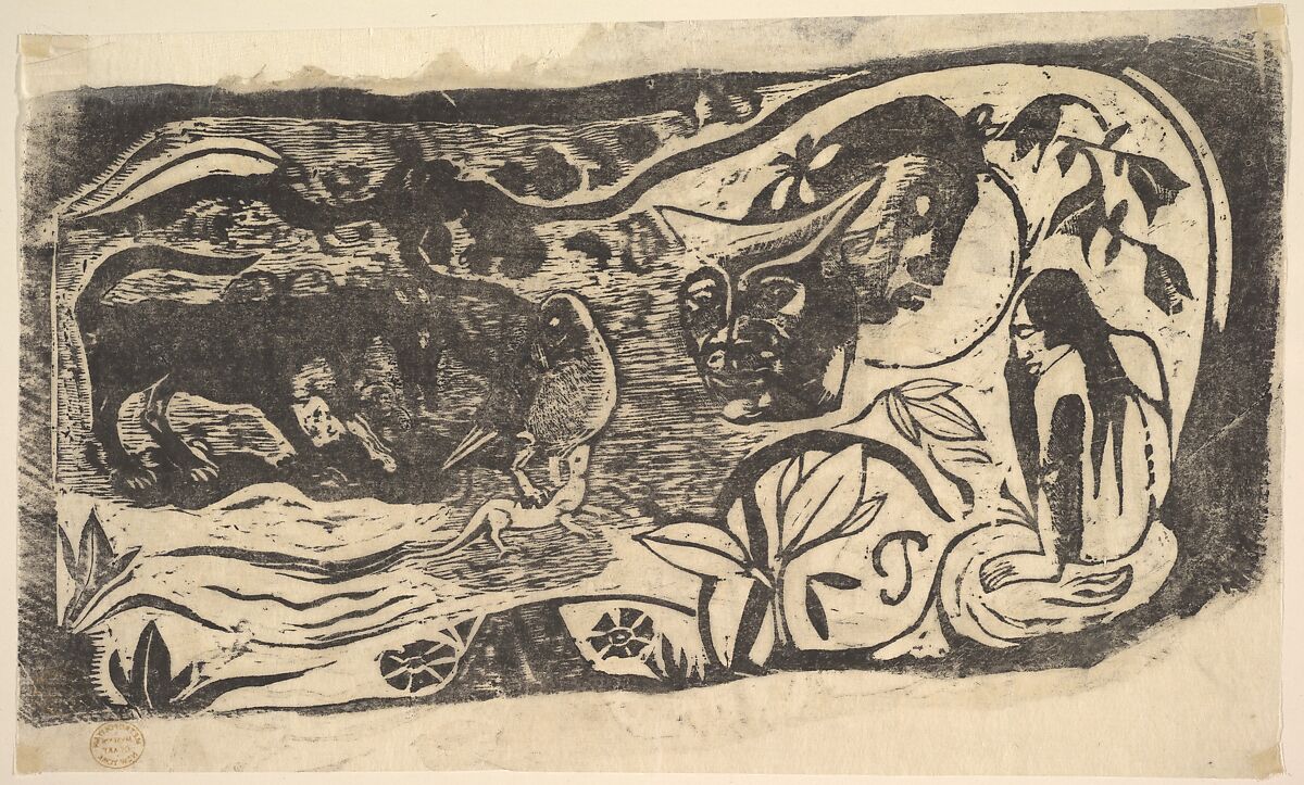 Woodcut with a Horned Head, Paul Gauguin (French, Paris 1848–1903 Atuona, Hiva Oa, Marquesas Islands), Woodcut on transparent laid tissue paper 