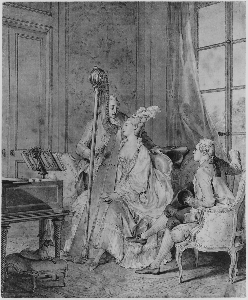 Perfect Harmony, Jean Michel Moreau le Jeune (French, Paris 1741–1814 Paris), Pen and brown ink, brown wash, over traces of graphite