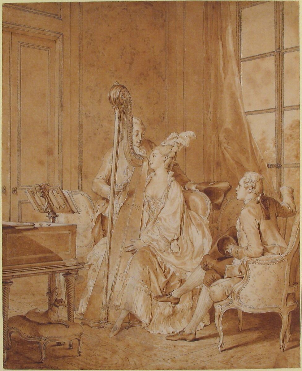 Perfect Harmony, Jean Michel Moreau le Jeune (French, Paris 1741–1814 Paris), Pen and brown ink, brown wash, over traces of graphite