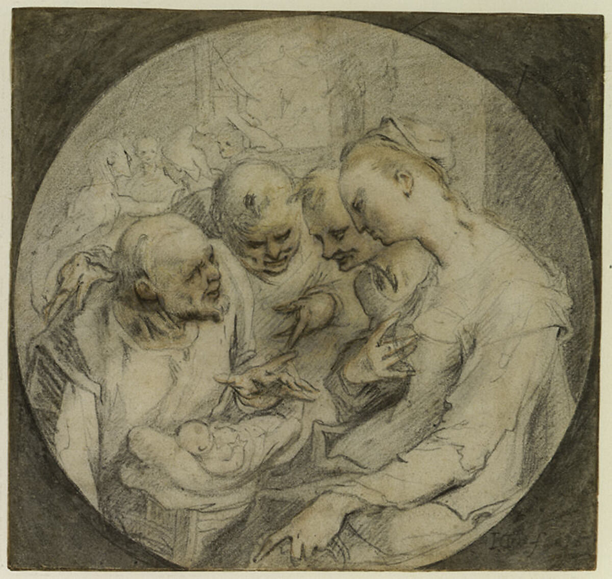 Adoration of the Shepherds, Hendrick Goltzius (Netherlandish, Mühlbracht 1558–1617 Haarlem), Black and red chalk with traces of yellow chalk