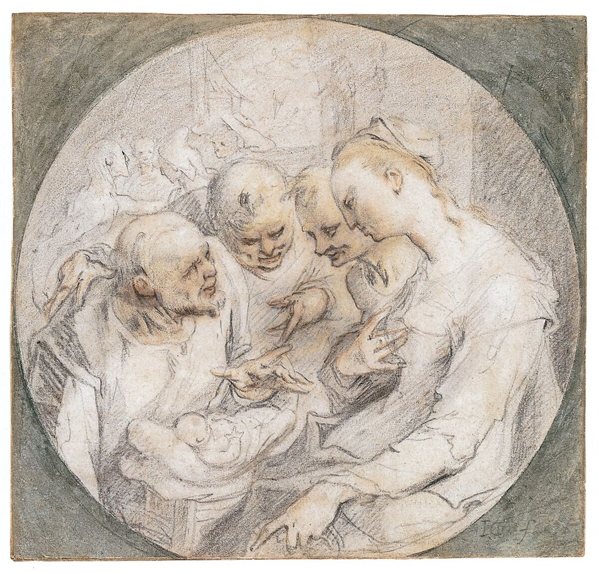 Adoration of the Shepherds, Hendrick Goltzius (Netherlandish, Mühlbracht 1558–1617 Haarlem), Black and red chalk with traces of yellow chalk