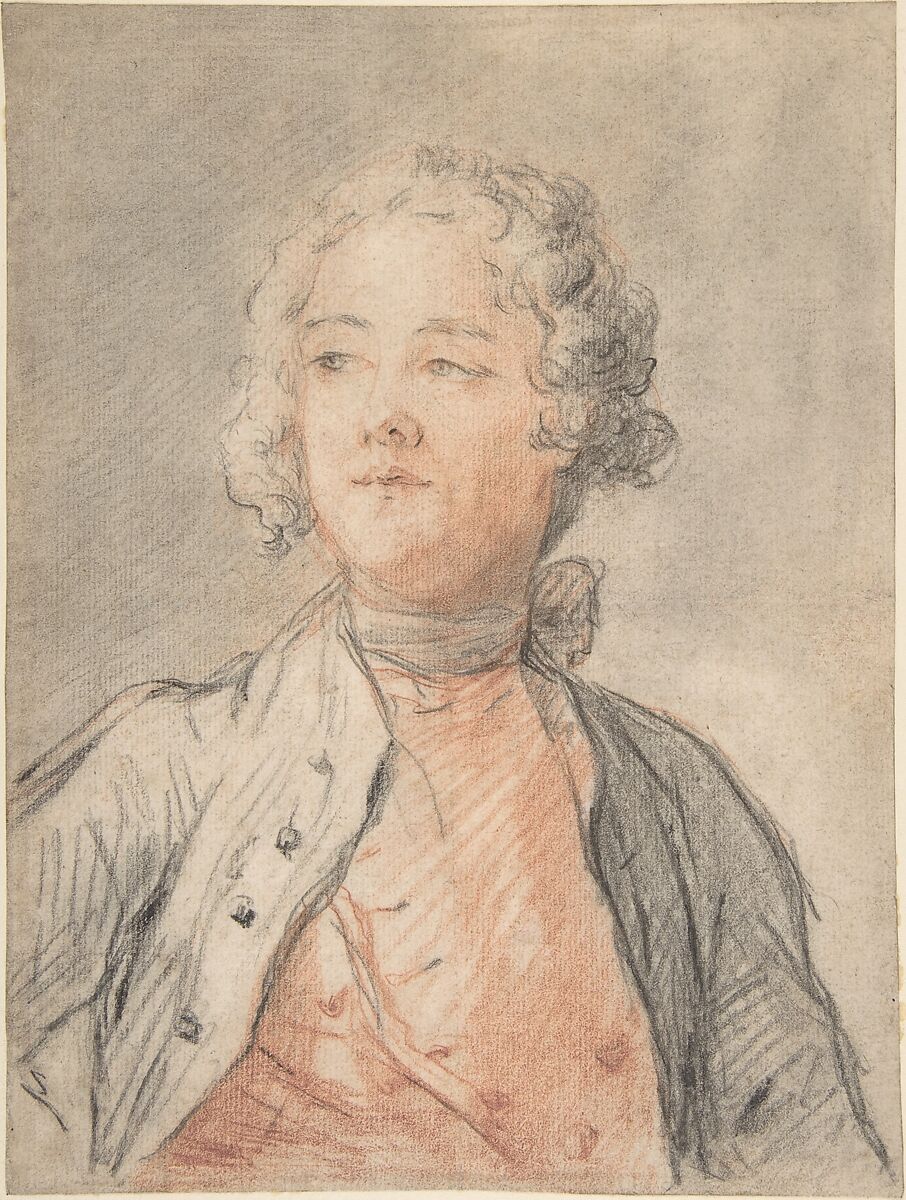 Half-Length Portrait of a Young Man, Attributed to Jean Marc Nattier (French, Paris 1685–1766 Paris), Black and red chalk 