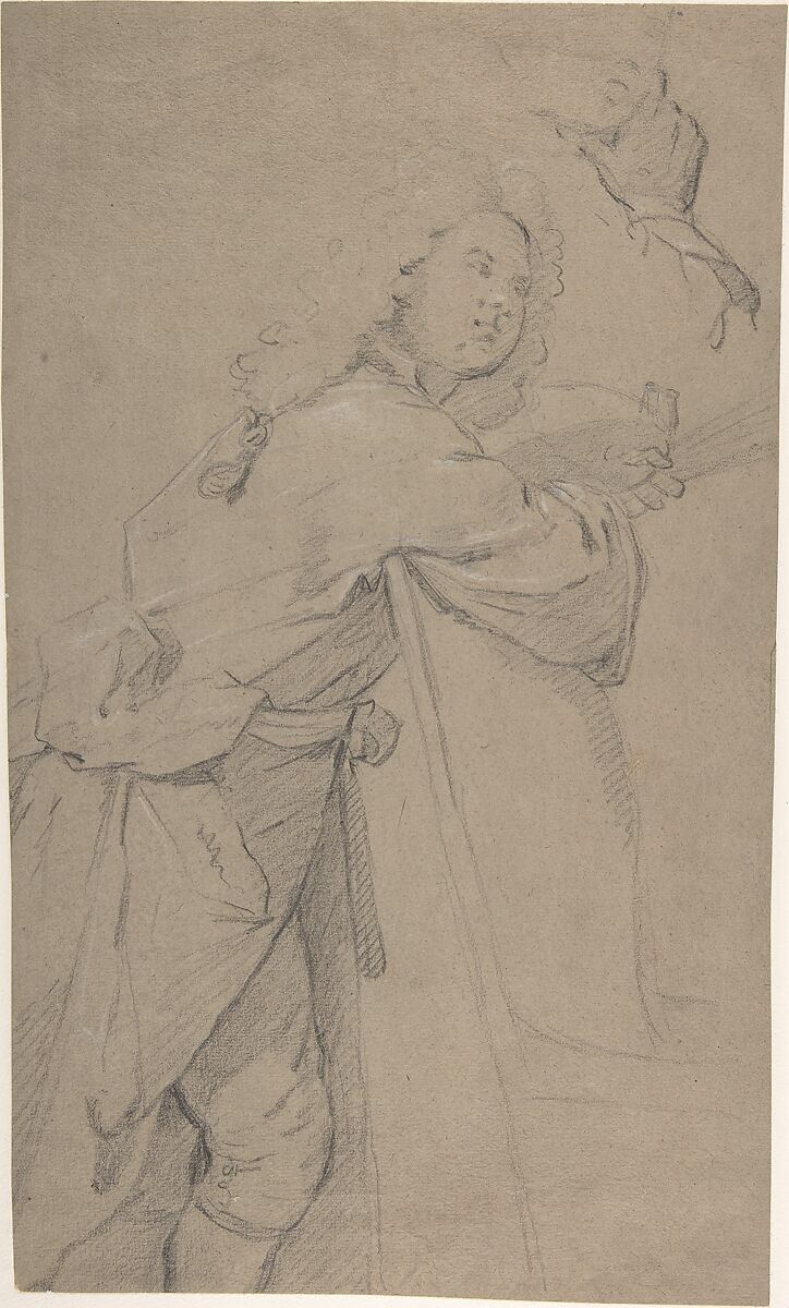 Self-Portrait, Jean Marc Nattier (French, Paris 1685–1766 Paris), Black chalk, heightened with white, on brown paper; verso: faint white chalk sketch of a male figure 