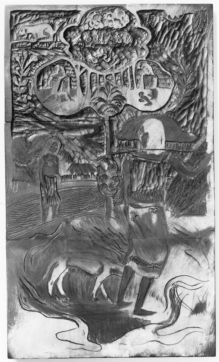 Fragrance (Noa Noa), from Fragrance (Noa Noa), title block, Paul Gauguin (French, Paris 1848–1903 Atuona, Hiva Oa, Marquesas Islands), Woodblock (fruit wood) with traces of zinc white and ink
See Notes regarding wood identification.