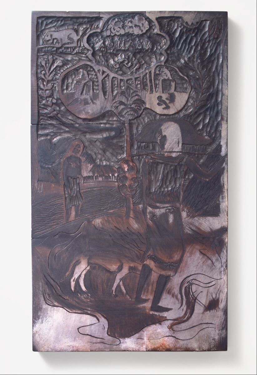 Fragrance (Noa Noa), from Fragrance (Noa Noa), title block, Paul Gauguin (French, Paris 1848–1903 Atuona, Hiva Oa, Marquesas Islands), Woodblock (fruit wood) with traces of zinc white and ink
See Notes regarding wood identification.