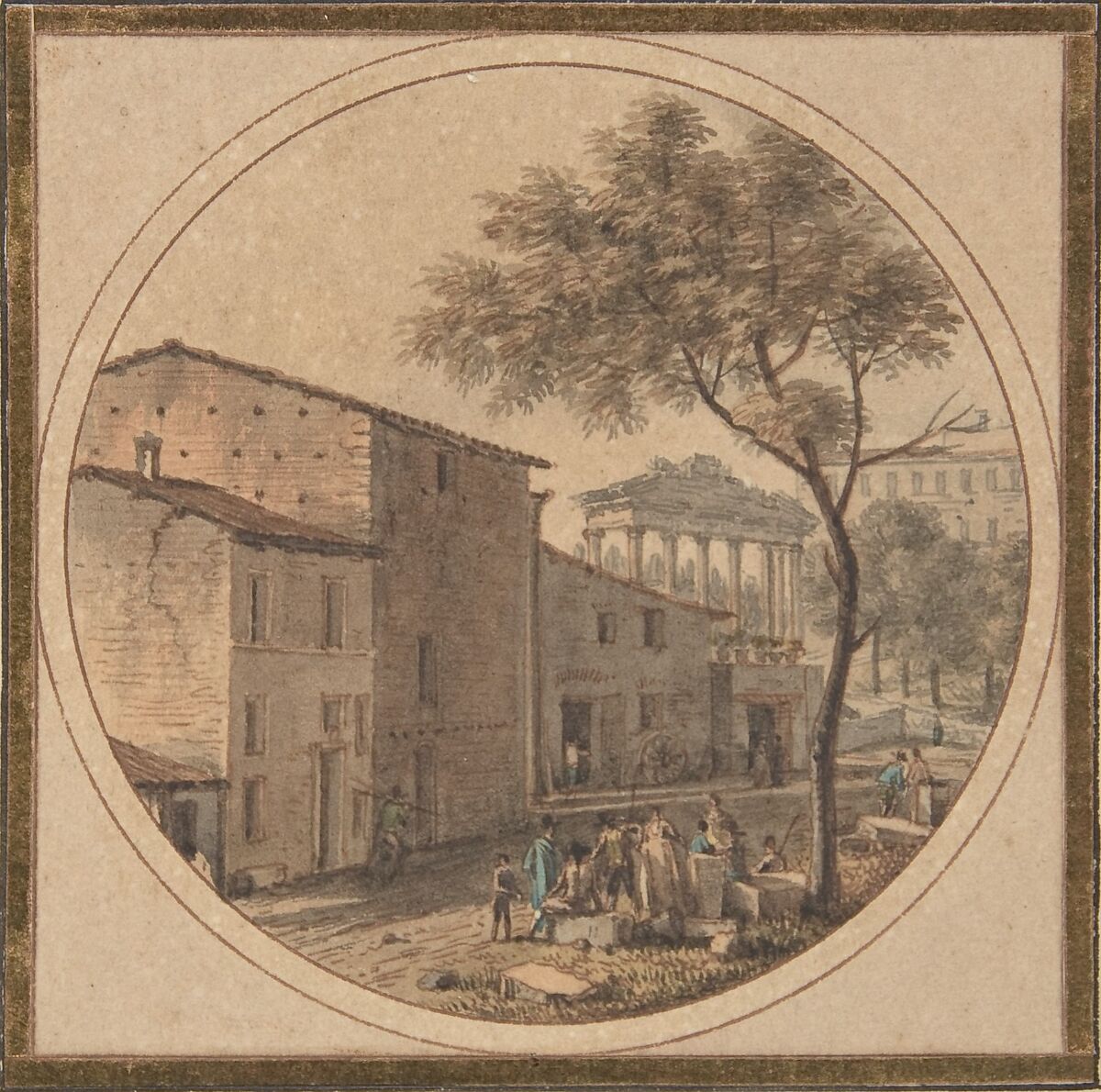 View of the Roman Forum with the Temple of Saturn in the Background, Victor Jean Nicolle (French, Paris 1754–1826 Paris), Pen and brown ink, watercolor on paper 