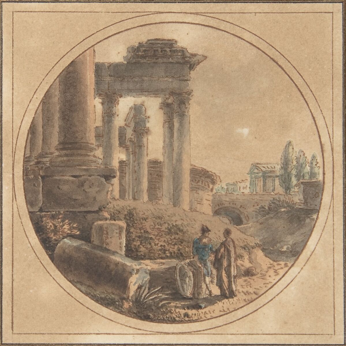 Fantasy View of the Roman Forum, Victor Jean Nicolle (French, Paris 1754–1826 Paris), Pen and brown ink,  watercolor 