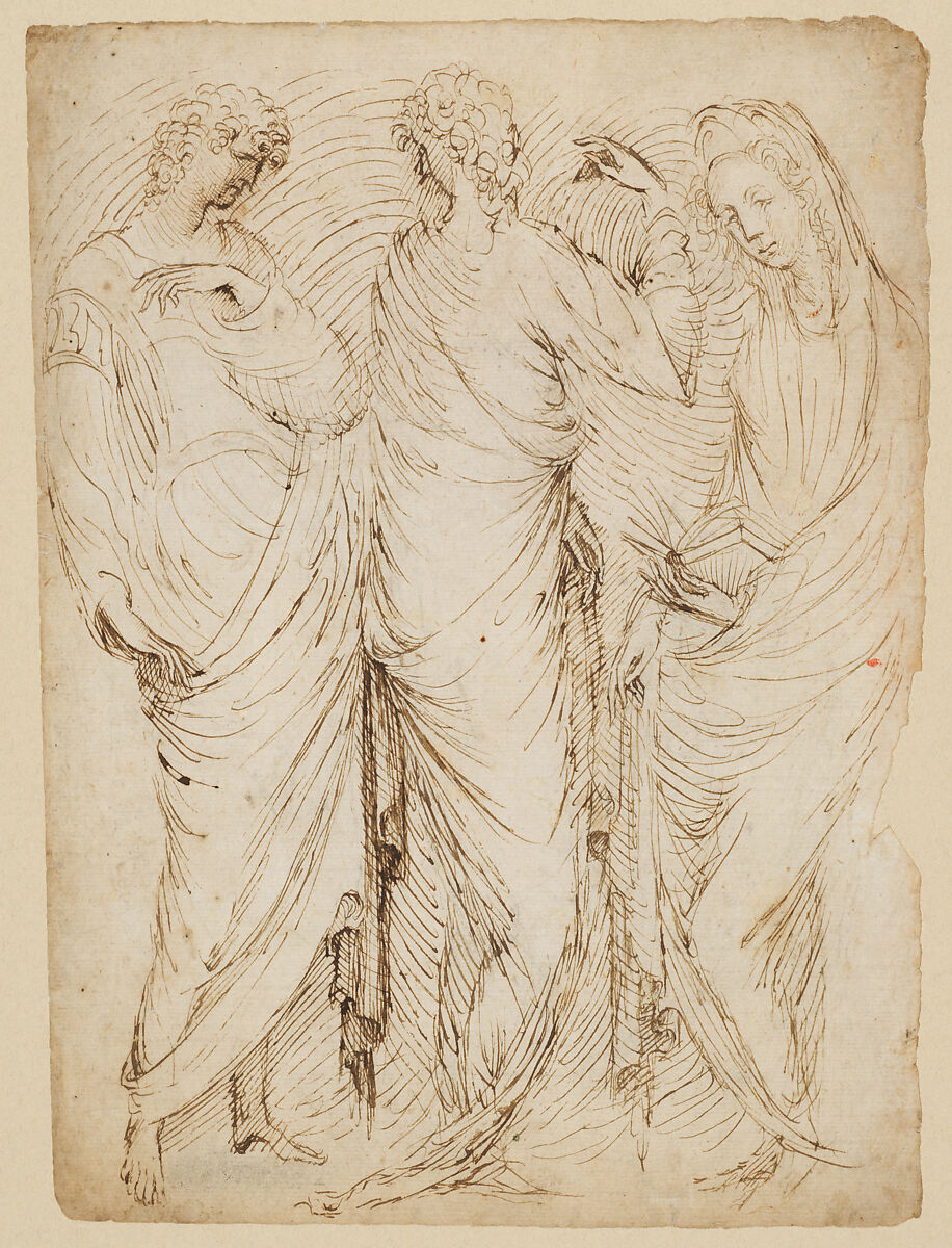 Three Standing Figures (recto); Seated Woman and a Male Hermit in Half-length (verso)