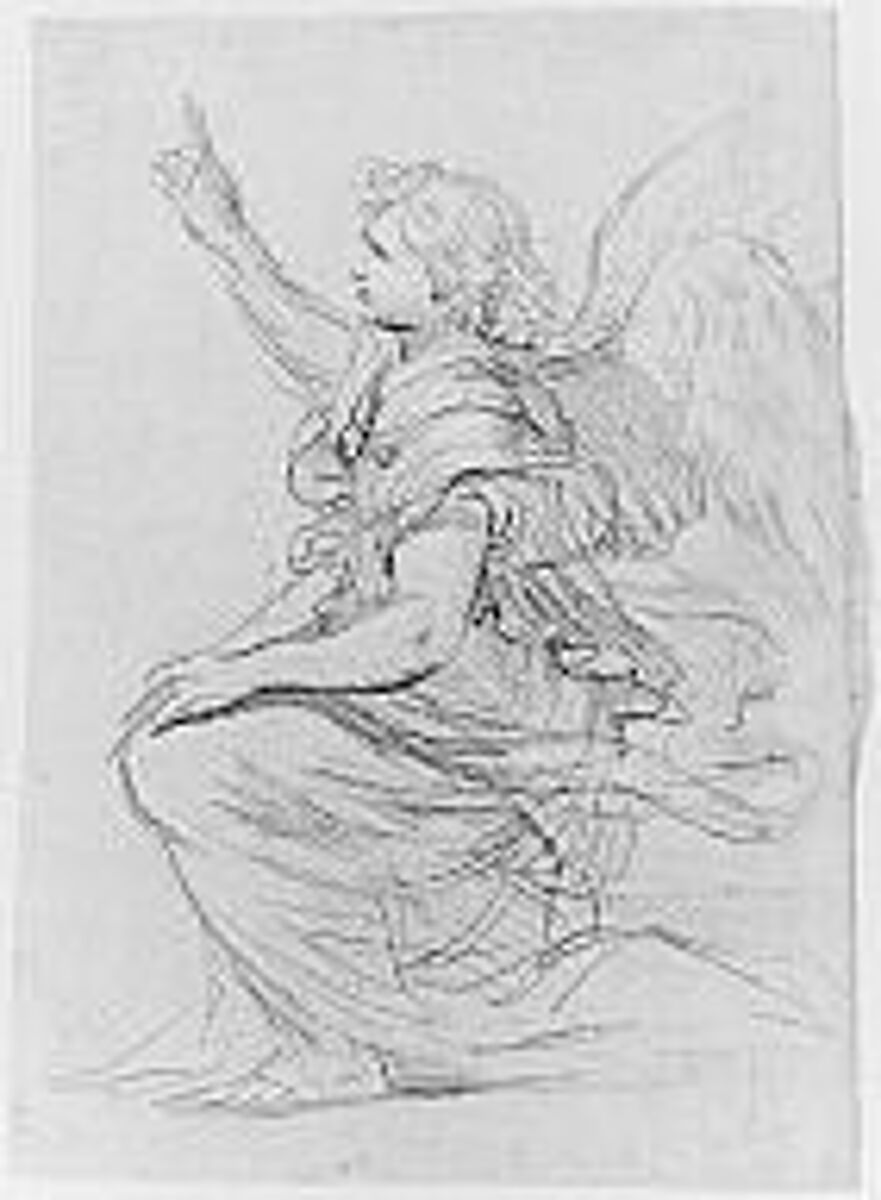 Study for the Archangel Gabriel, Nicolas Mignard (French, Troyes 1606–1668 Paris), Red chalk and graphite, heightened with white chalk