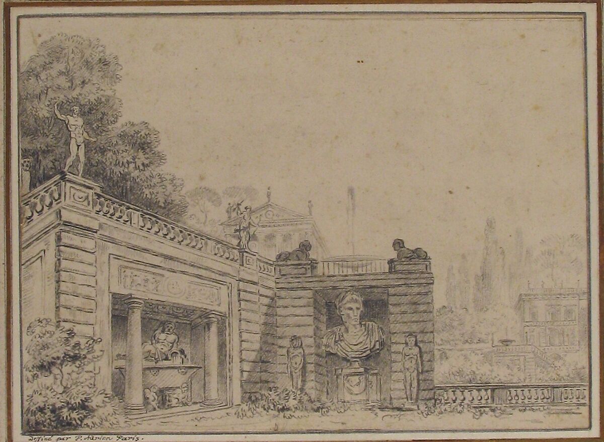 The Base of the Terrace at the Villa Albani, Circle of Pierre Adrien Pâris (French, Besançon 1745–1819 Besançon), Black chalk 