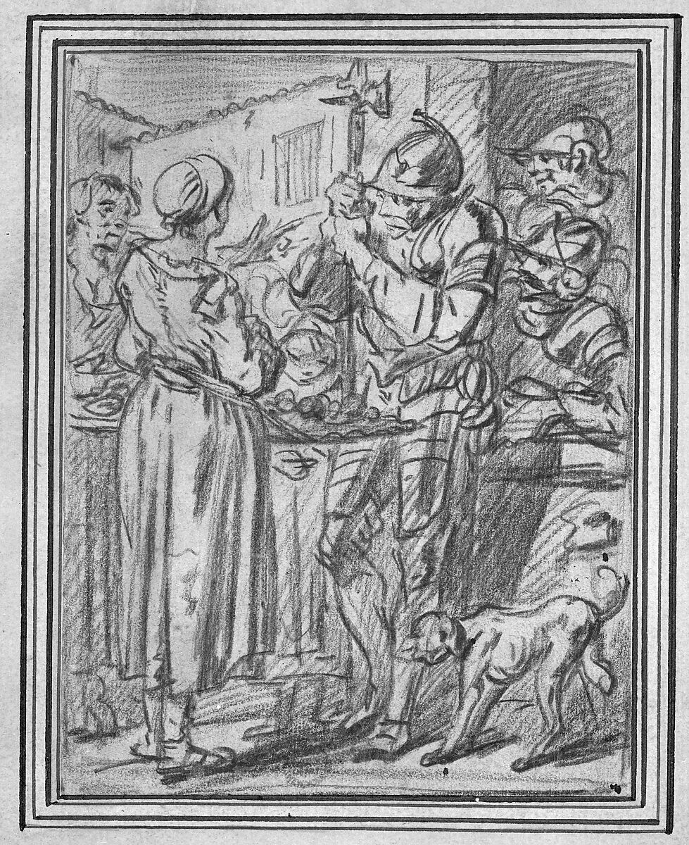 Lansquenets Talking with Market Women, Charles Parrocel (French, Paris 1688–1752 Paris), Red chalk