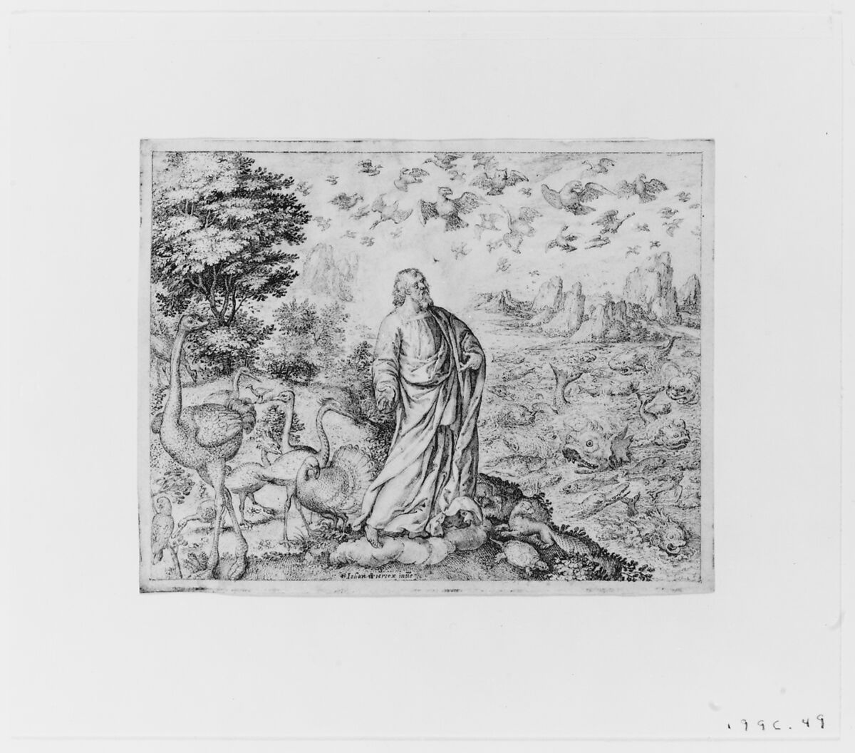 The Creation of the Fish and the Birds, Jan (Johannes) Wierix (Netherlandish, Antwerp 1549–1615 Brussels), Pen and brown ink on vellum